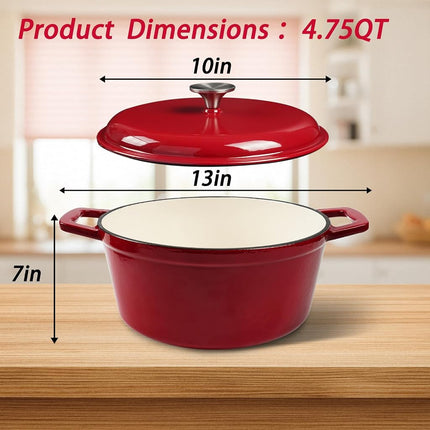 KOOMADE Dutch Oven Pot with Lid- 4.75 Quart Enameled Cast Iron Round Dutch Oven Stockpot With Dual Handles- Oven Safe up to 500°F, Heavy Duty Nonstick Cookware Safe for Bread Baking, Stews, Braising