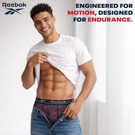 Reebok Mens Boxer Briefs - 4 Pack 6'' Inseam Stretch Performance Underwear Quick Dry Moisture Wicking Boxers, Black/Surf the Web/Black/Blackened Pearl, X-Large