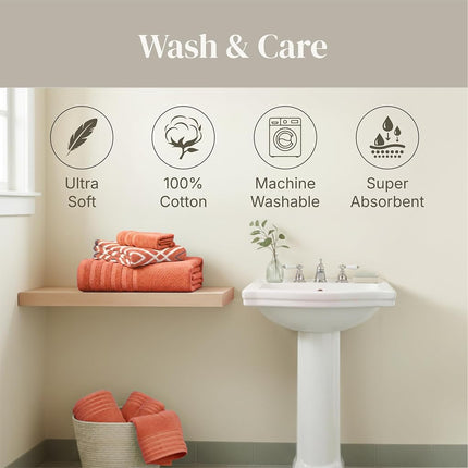 Amrapur 6 pc Yarn Dyed towel Oxford Coral, Cotton, Single