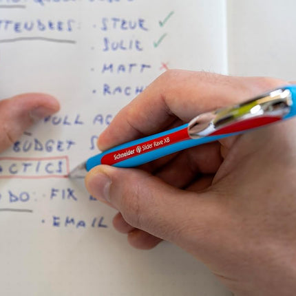 Schneider Slider Rave XB (Extra Broad) Ballpoint Pen, Refillable + Retractable, 1.4 mm, Light Blue Barrel, Red Ink, Box of 5 Pens (132502)