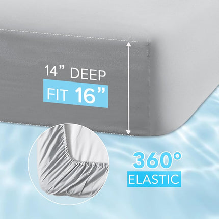 Comfort Spaces Coolmax Moisture Wicking Sheet Set Soft, Fade Resistant, All Elastic Deep Pocket Fits Up to 16" Mattress - Warm Weather Cooling Sheets for Night Sweats, Twin, Grey, 3 Piece