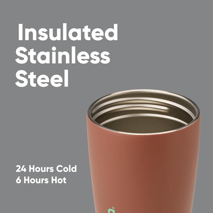 Owala SmoothSip Slider Insulated Stainless Steel Coffee Tumbler, Reusable Iced Coffee Cup, Hot Coffee Travel Mug, BPA Free 355ml, Grey/Brown (Cozy Cocoa)