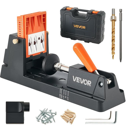 VEVOR Pocket Hole Jig Kit, 12.7 to 38.1 mm Adjustable, Lightweight Jig Pocket Hole System with Dust Collection Adapter, Detachable Guide Block, Drill Bit, Stop Collar, Easy Adjusting, for Woodworking