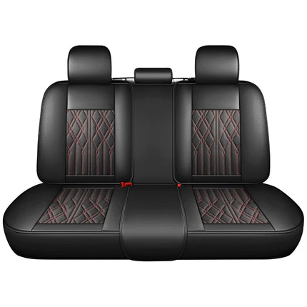 Funda de asiento trasero de cuero Huidasource, fundas de asiento de coche impermeables con banco trasero dividido, protector de cojín de asiento de vehículo de ajuste universal para la mayoría de coches sedán, SUV, camionetas (fila trasera/negro y rojo)