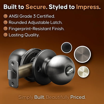 Copper Creek BK2030AN Ball Door Knob, Privacy Function, 1 Pack, in Antique Nickel