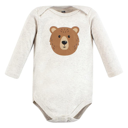 Hudson Baby Lot de 3 bodies en coton à manches longues pour bébé garçon, motif ourson brun, 6-9 mois