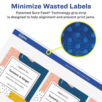 Avery Matte White Removable Square Labels with Sure Feed Technology, 2.5" x 2.5", 900 Removable Labels, Laser/Inkjet Printable Labels