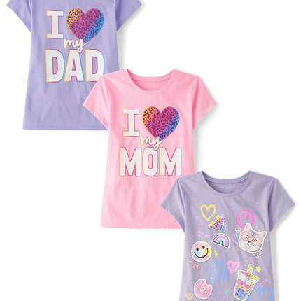 The Children's Place T-shirts graphiques à manches courtes pour garçons Gamer, lots multiples, Doodles/Maman Coeur/Papa Coeur, Moyen