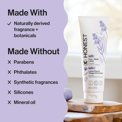 Honest Calming Lavender Hypoallergenic Face And Body Lotion With Naturally Derived Botanicals, Dreamy Lavender, 8.5 Fluid Ounce