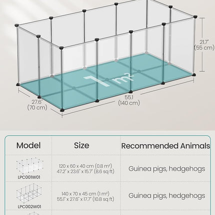 SONGMICS Pet Playpen with Floor, Small Animal Pen, Pet Fence Indoor, DIY Plastic Enclosure for Hamsters, Hedgehogs, 57.1 x 28.3 x 22.4 Inches, White ULPC007W01