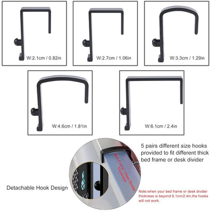 Bedside Shelf for Bed & Bunk Bed Storage Basket Desk Partition Divider Hanging Organizer with 5 Different Size Hooks - College Dorm Home Office Essentials for Nightstand,Phone,Book,Drink,Tissue(White)