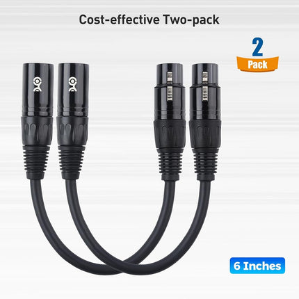 Cable Matters 2-Pack 3 Pin to 5 Pin DMX Lighting Cable - 6 Inches, 3-Pin Male to 5-Pin Female XLR/DMX Adapter Cable, Black