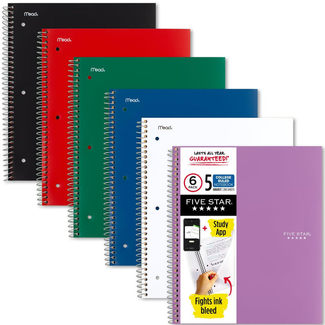 Five Star Spiral Notebook, 5 Subject, College Rule