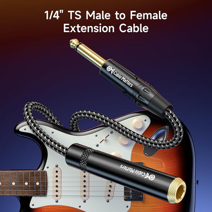 Cable Matters 10 Feet 1/4 Inch TS Male to Female Extension Cable, Black, 2-Pack, Compatible with Microphone, Speaker, Mixer