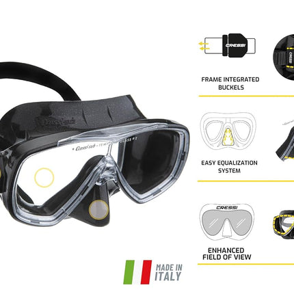 Cressi Single Lens Mask & Snorkel Set - Tempered Glass Diving Mask - Snorkel Set Adults for Pools & Sea - Quick-Adjust Buckles for Scuba Diving Equipment - Black / Black - Single Mask