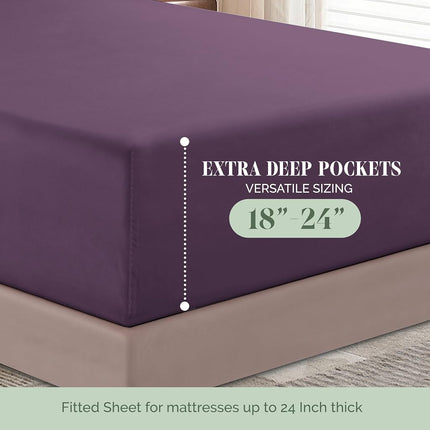 Elegant Comfort Luxury 1500 Premium Hotel Quality Microfiber 4-Piece Sheet Set - Soft, All Around Elastic 18-24 Inches Deep Fitted Sheet - Extra Deep Pocket Sheets, King, Eggplant-Purple