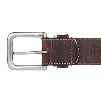 Ceinture en cuir cousu Lucky Brand pour homme | Classique | Décontracté | Habillée | Quotidien | Western | Cuir véritable | Boucle en métal, passant en cuir - Marron, 81cm