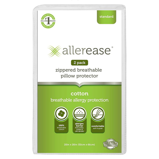 AllerEase Cotton Allergy Protection Pillow Protector, Set of 2