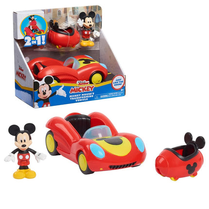 Disney Junior Mickey Mouse Funhouse Vehículo Transformable, Mickey Mouse, Coche de Juguete Rojo, Preescolar, Juguetes para Niños de 3 Años en Adelante de Just Play