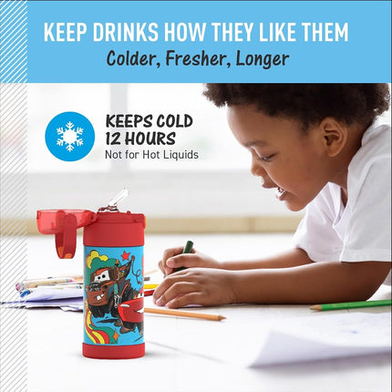 THERMOS FUNTAINER 12 Ounce Stainless Steel Vacuum Insulated Kids Straw Bottle, Cars