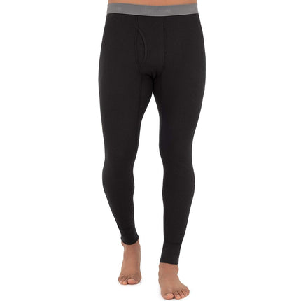 Fruit of the Loom Men's Recycled Waffle Thermal Underwear Set (Top and Bottom) Pajama, Black, X-Large