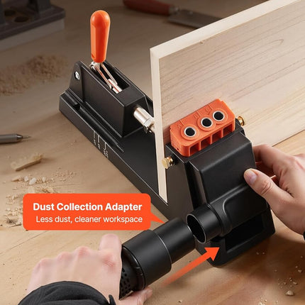 VEVOR Pocket Hole Jig Kit, 12.7 to 38.1 mm Adjustable, Lightweight Jig Pocket Hole System with Dust Collection Adapter, Detachable Guide Block, Drill Bit, Stop Collar, Easy Adjusting, for Woodworking