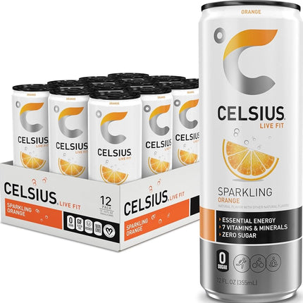 Boisson Énergisante Fonctionnelle CELSIUS Orange Pétillante, 355 ml (Lot de 12)