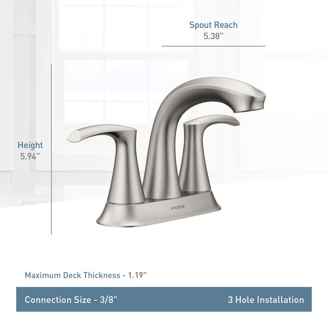 Robinet de salle de bain Moen Graeden en nickel brossé antitaches, 2 poignées, entraxe de 4 po