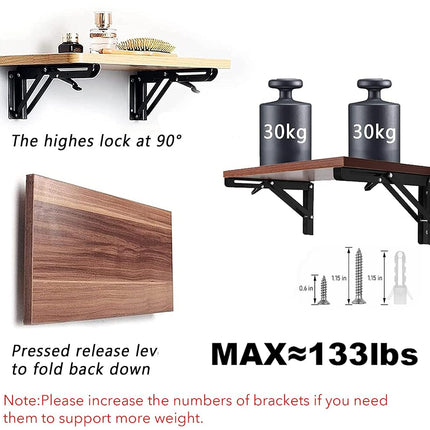 AUTOHJ Folding Shelf Brackets - 14 Inch 2 Pcs Heavy Duty Metal Collapsible Shelf Bracket, DIY Wall Mounted Shelf Bracket, Space Saving for Bench