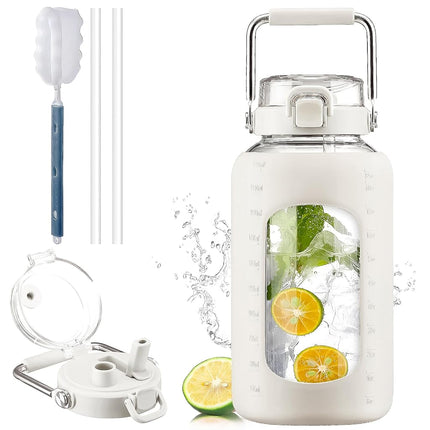 BLUEGO 2.5L Water Bottle Glass with Stainless Stee