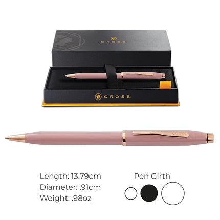CROSS Century II AT0082-164 Twist-Action Lacquer Ballpoint Pen with Rose Gold Plated Appointments, includes Premium Gift Box and Black Cartridge, Medium Point, 1 Pack, ‎Smoky Pink