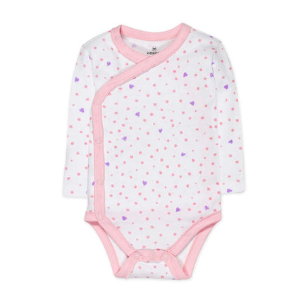 HonestBaby Baby 3-Pack Organic Cotton Long Sleeve Side-snap Kimono Bodysuits, Love Dot, 3-6 Months