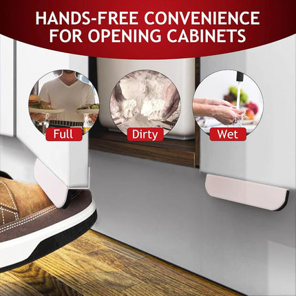 RVPEKUPE 2-Pack Under Cabinet Foot Pull with Adhesive and Screws, Hands Free Toe Foot Pull Opener for Kitchen Trash Cabinet Drawer, 4 Inch (White)