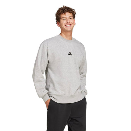 adidas Men's Essentials Feel Cosy Fleece Sweatshirt, Medium Grey Mottled/Black, Large, Medium grey mottled/black, L