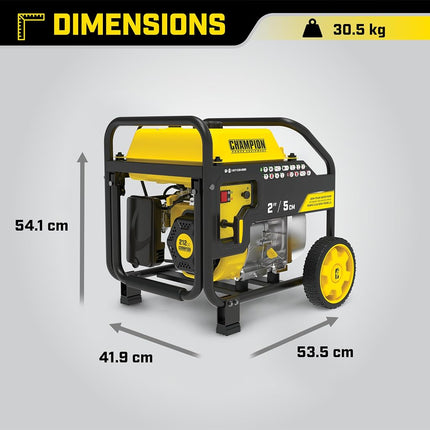 Champion Power Equipment - Portable Trash Water Pump with Hose Kit (5cm Inlet) - 598L per Minute, 11.5L Petrol 212CC Engine, with Wheel Kit & Foldable Handle for Clean or Dirty Water, Pools & Floods