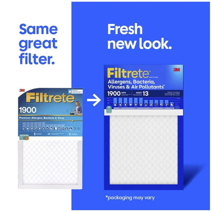 Filtrete 14x30x1 AC Furnace Air Filter, MERV 13, MPR 1900, Premium Allergen, Bacteria & Virus Filter, 3-Month Pleated 1-Inch Electrostatic Air Cleaning Filter, 6-Pack (Actual Size 13.81x29.81x0.78 in)