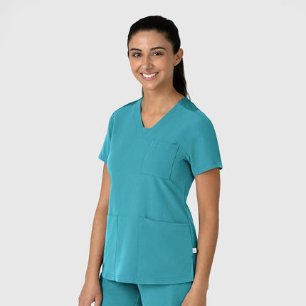 WonderWink Women's Flex-n-Reach V-Neck Scrub Top, Teal Blue, Medium