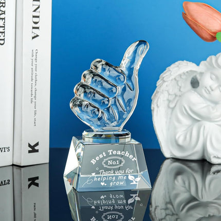 LONGWIN Best Teacher Appreciation Gifts for Women Men, Teacher Christmas Birthday Retirement Thank You Gifts Crystal Awards with Thumbs Up, Unique Present