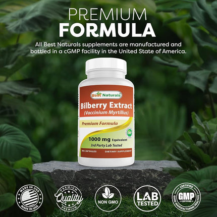 Best Naturals Bilberry Extract 1000mg for Healthy Vision, 90 Count