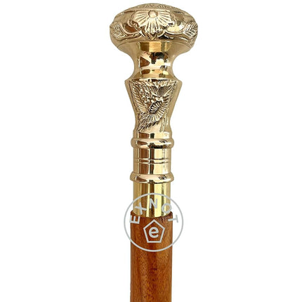 EXNOT Vintage Brass Handle Victorian Telescope Fold able Wooden Walking Stick Walking Cane Ideal Gift