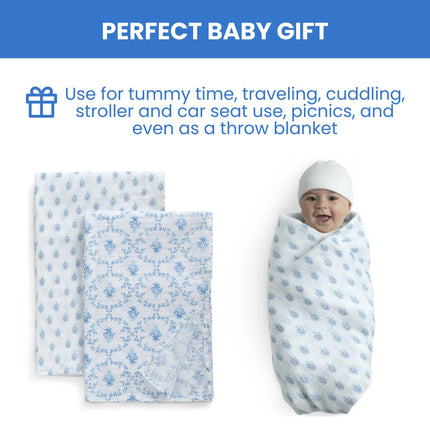 Delta Children 100% Cotton Muslin Baby Receiving Blankets for Girls and Boys � 47x47 Inches (Pack of 2), Blue Botanicals