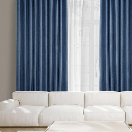HPD Half Price Drapes Faux Linen Textured Room Darkening Curtains for Bedroom 96 Inches Long (1 Panel), 100W X 96L Extra Wide Curtains for Living Room Home Decor, Denim