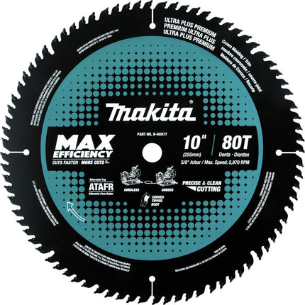 Makita B-66977 Hoja de sierra de inglete de máxima eficiencia con punta de carburo 10" 80D