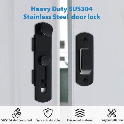 Alise 2Pcs Flip Latch Gate Latches, 4 inch Heavy Duty SUS304 Stainless Steel Gate Hardware,Safety Door Lock for Barn Wood Fence, Sliding French Doors. Matte Black MS9500B-2P