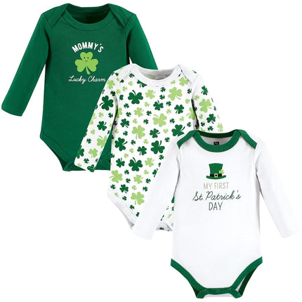 Hudson Baby unisex-baby Cotton Long-sleeve Bodysuits, Lucky Charm, 0-3 Months