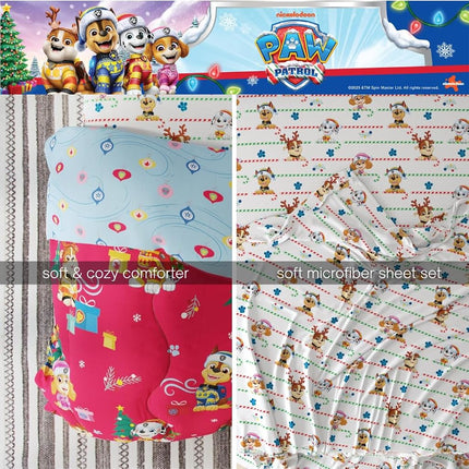 Paw Patrol Holiday & Christmas Soft Comforter and Sheet Set with Sham, 5 Piece Twin Size (Official Licensed Product) Franco
