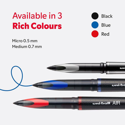 uni-ball UB-188-M Micro Air Rollerball Pens. Premium 0.5mm Nib for Super Smooth Handwriting. Writes Like a Fountain Pen. Fade and Water Resistant Liquid Uni Super Ink. Box of 12 Black Ballpoint Pens
