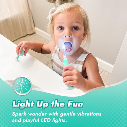 Papablic Toddler Sonic Electric Toothbrush Kids for Ages 1-3 Years, Baby Electric Toothbrush with Cute Dino Cover and Smart LED Timer, 4 Brush Heads (Jo)