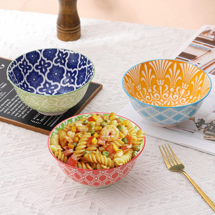 Cereal Bowl Porcelain Soup Bowls - Ceramic Bowl Set Kitchen 23 oz - 6 Inch Deep Colorful Bowls for Serving Breakfast | Oat | Oatmeal | Ramen | Pho | Noodle - Microwave and Dishwasher Safe - Set of 6