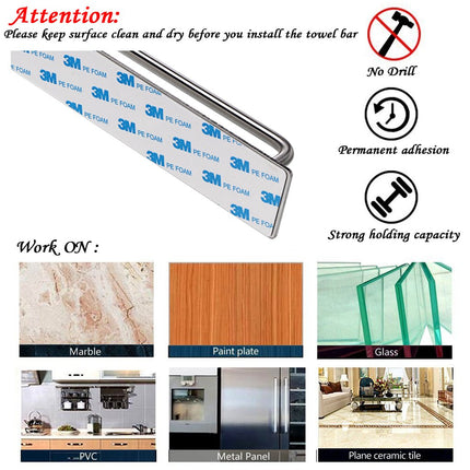 Sumnacon Towel Bar Rack with Hook, 13.38 Inch Self Adhesive Stainless Steel Towel Holder Organizer for Bathroom Kitchen Bedroom, Brushed Finish